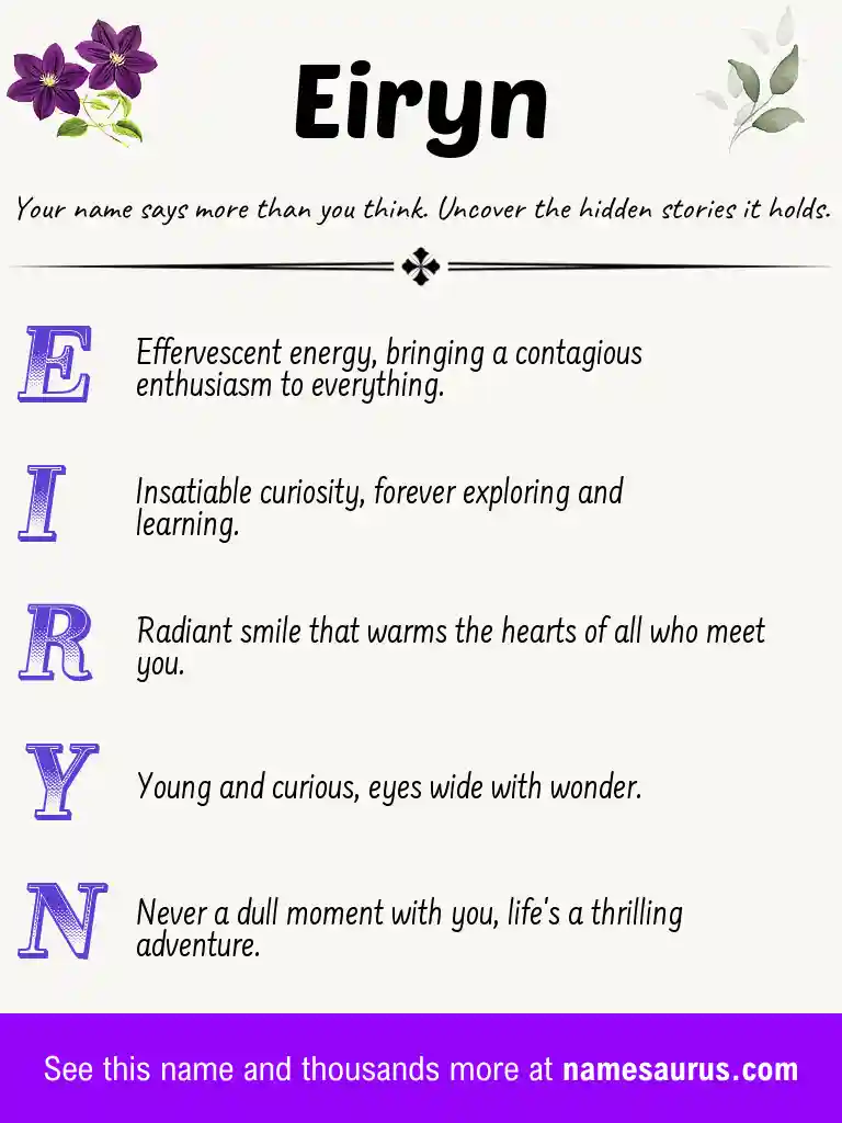 Acrostic poem about Eiryn.