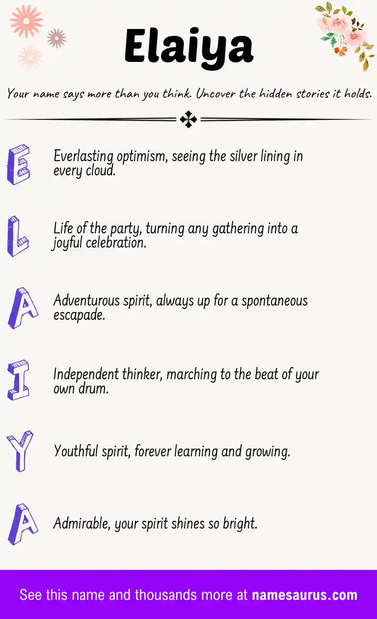 Acrostic poem about Elaiya.