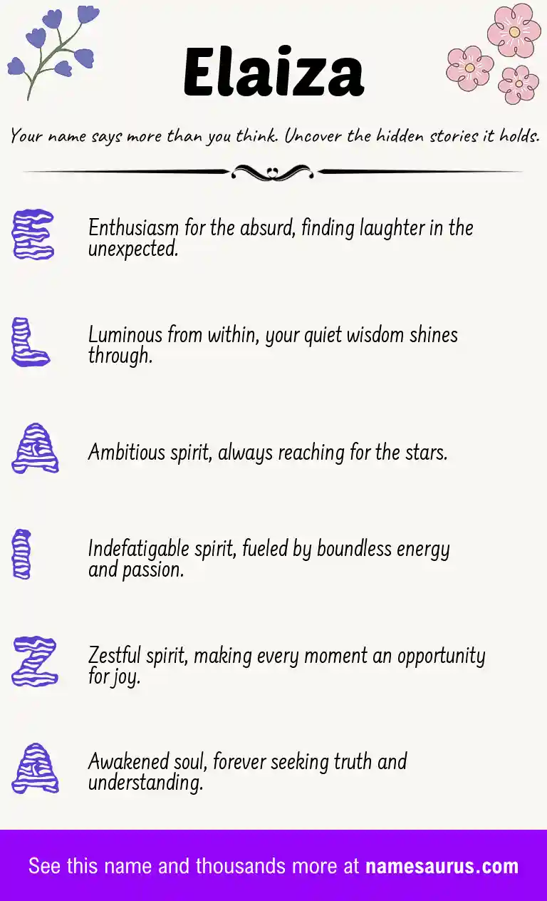 Acrostic poem about Elaiza.