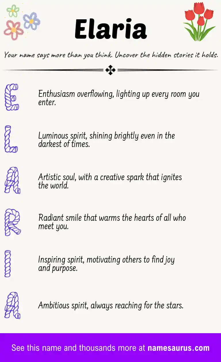 Acrostic poem about Elaria.