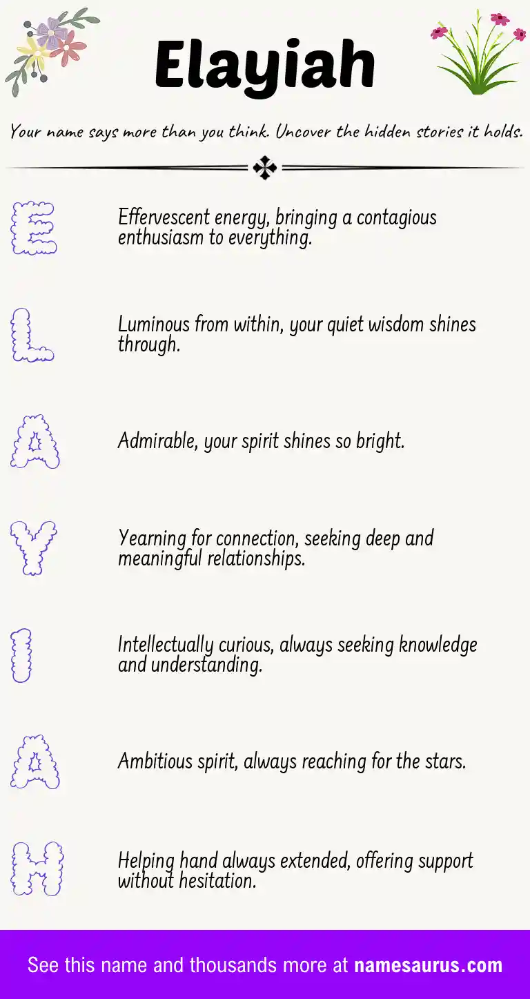 Acrostic poem about Elayiah.