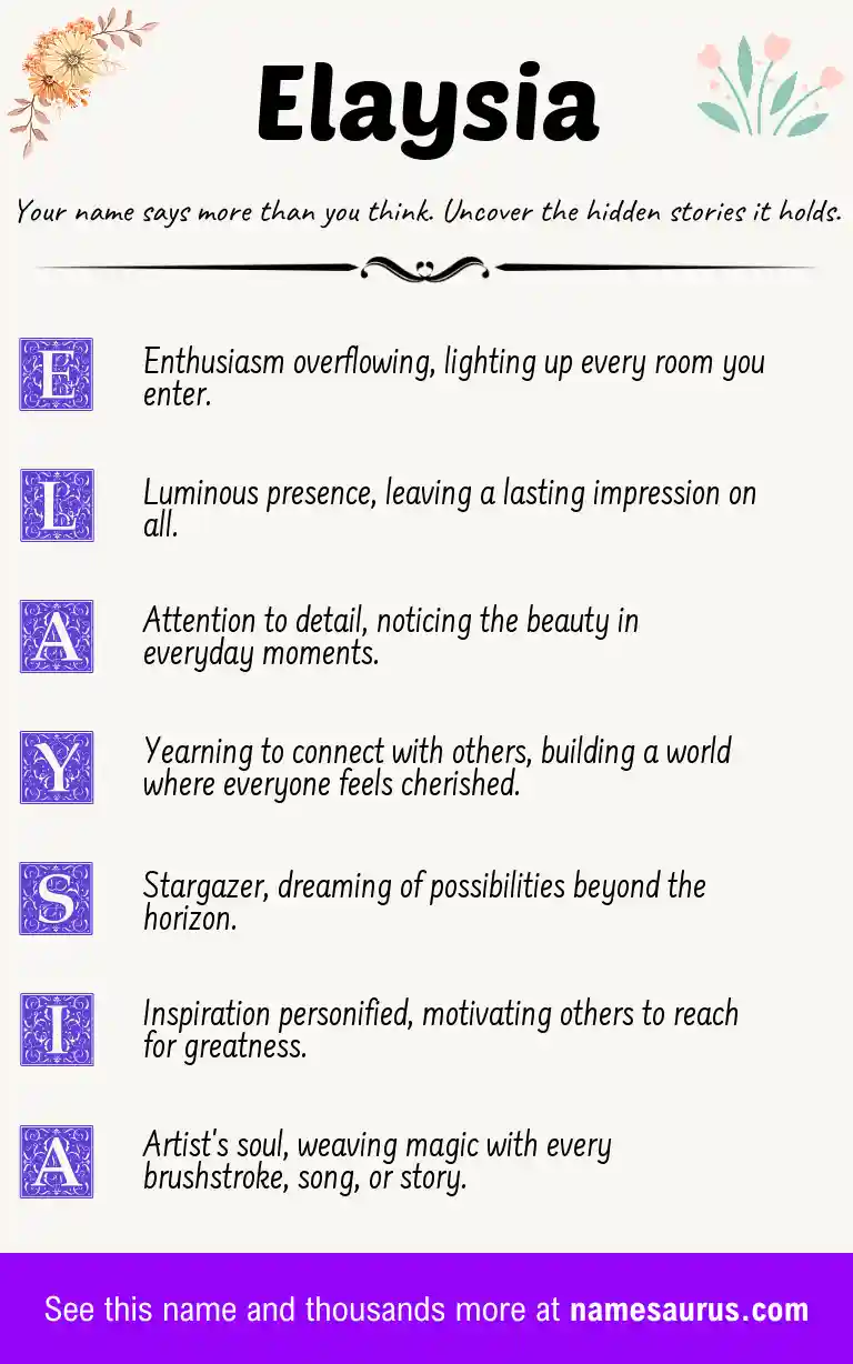 Acrostic poem about Elaysia.
