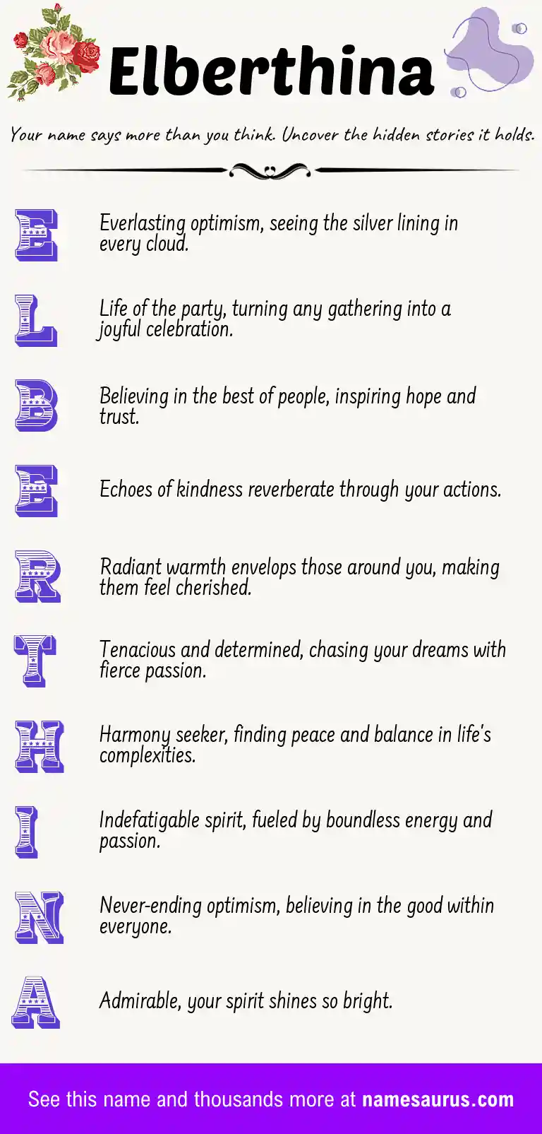 Acrostic poem about Elberthina.