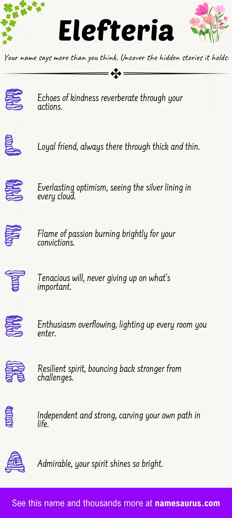 Acrostic poem about Elefteria.