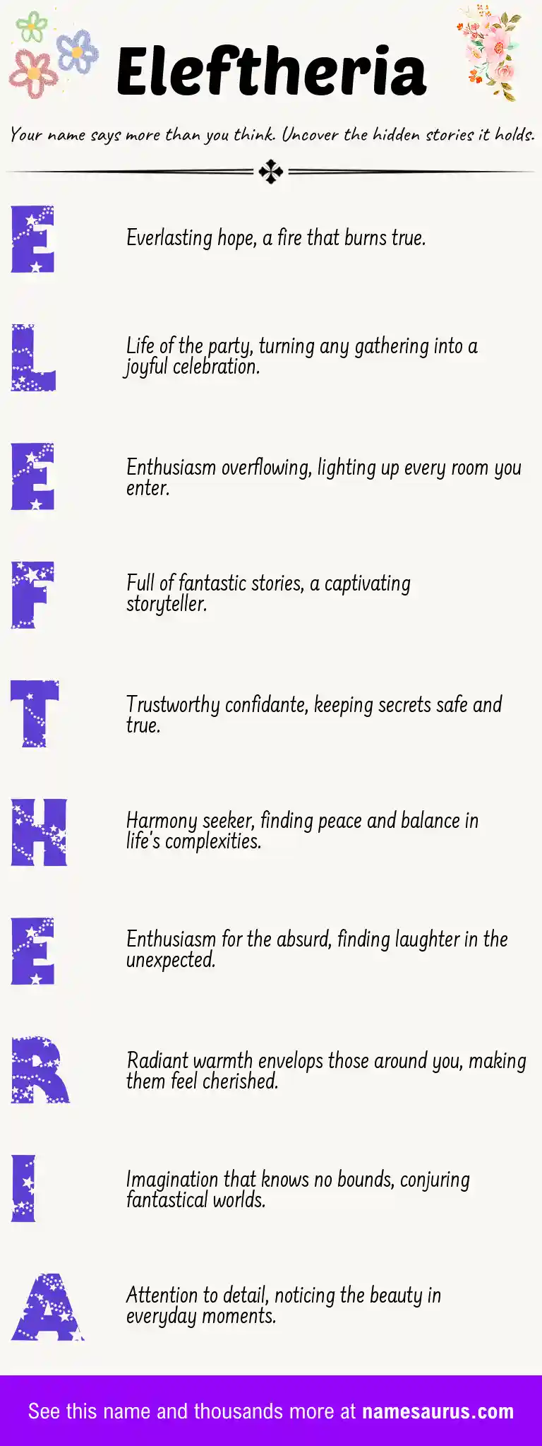 Acrostic poem about Eleftheria.