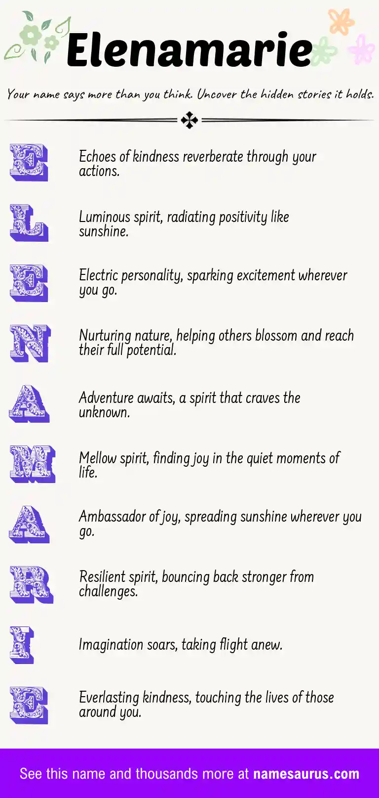 Acrostic poem about Elenamarie.
