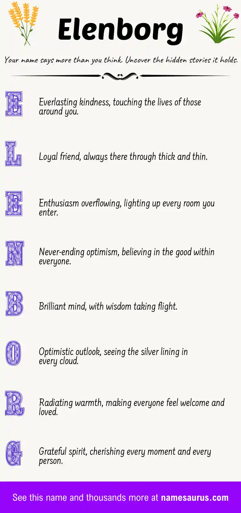 Acrostic poem about Elenborg.