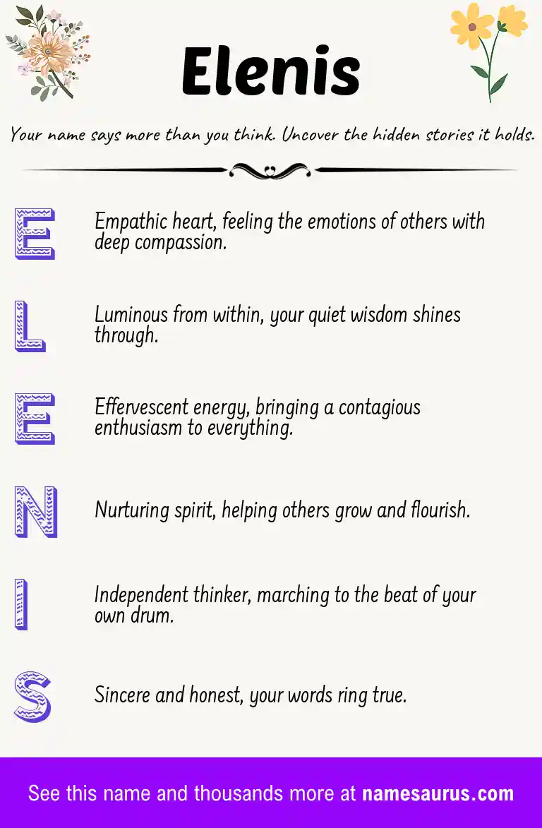 Acrostic poem about Elenis.