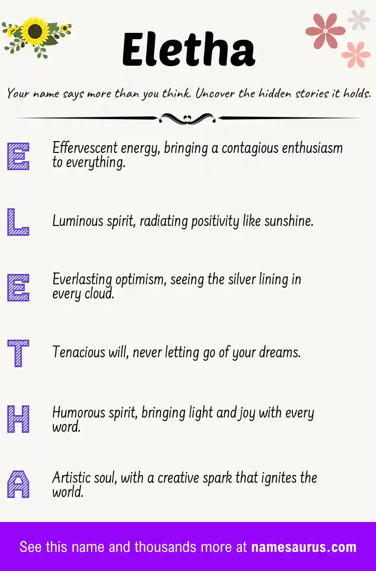 Acrostic poem about Eletha.