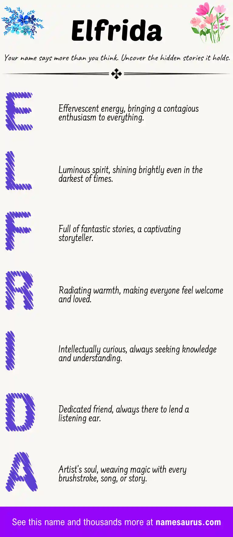 Acrostic poem about Elfrida.