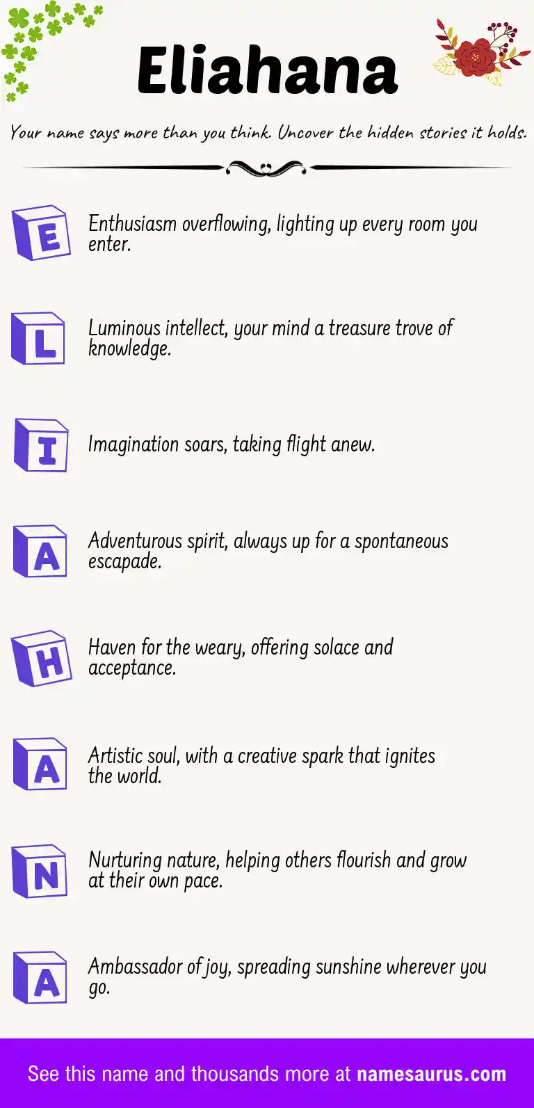 Acrostic poem about Eliahana.