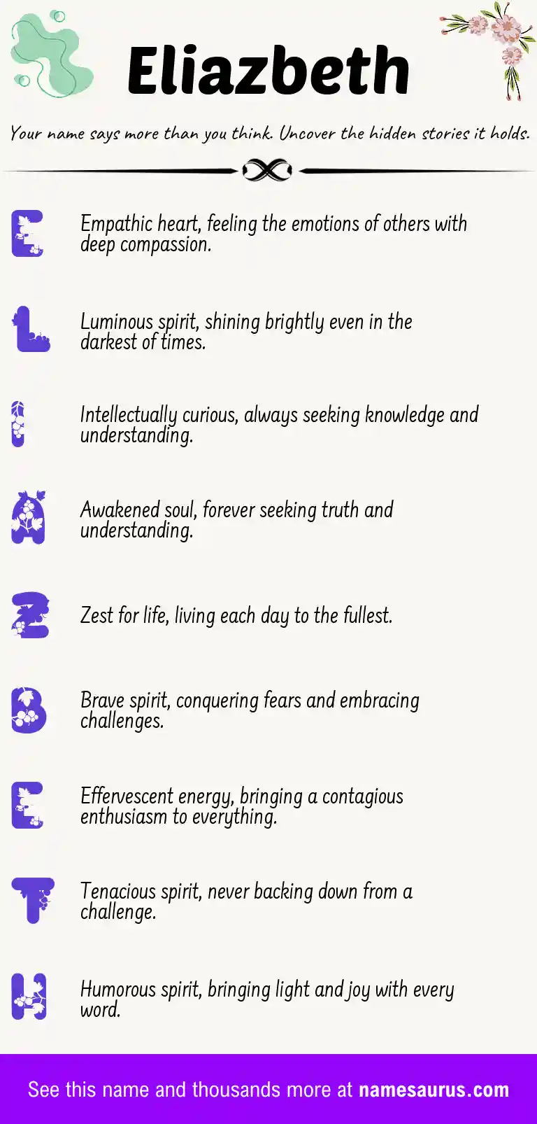 Acrostic poem about Eliazbeth.