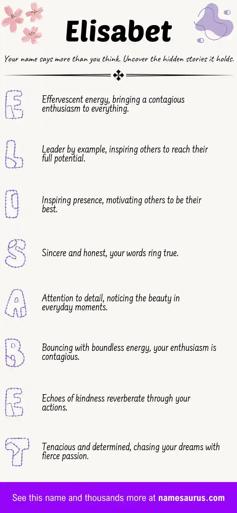 Acrostic poem about Elisabet.