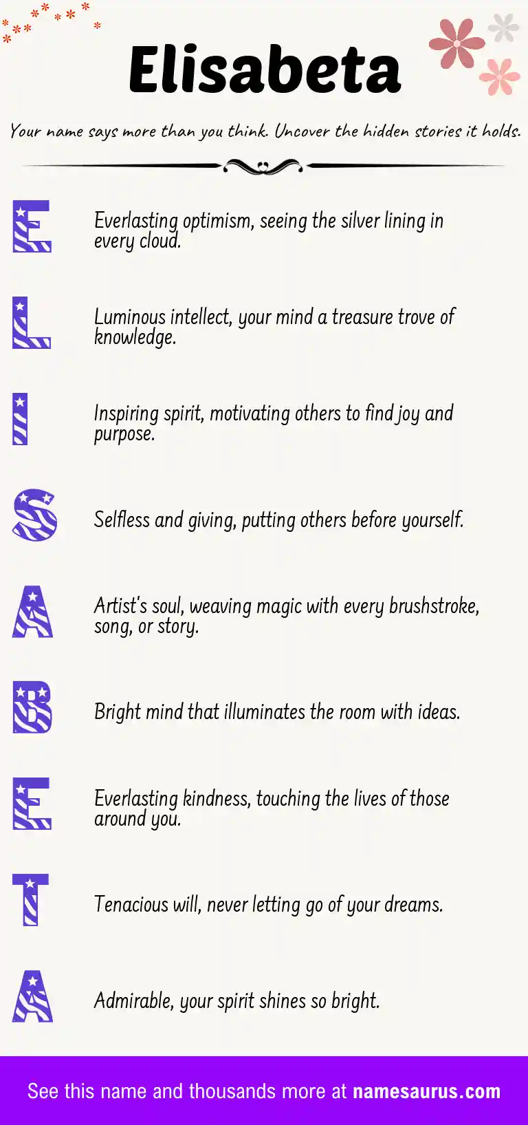 Acrostic poem about Elisabeta.