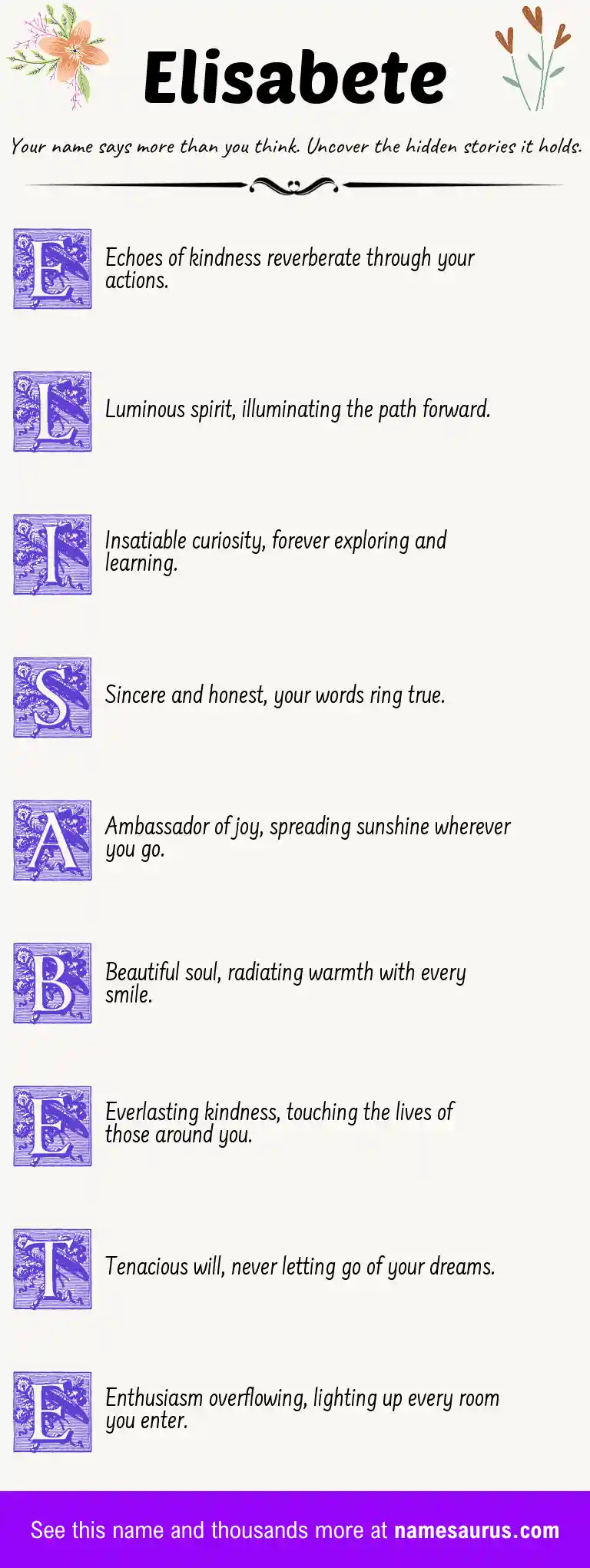 Acrostic poem about Elisabete.