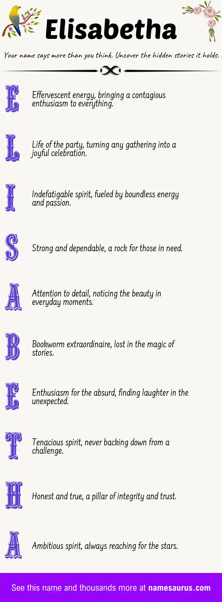 Acrostic poem about Elisabetha.