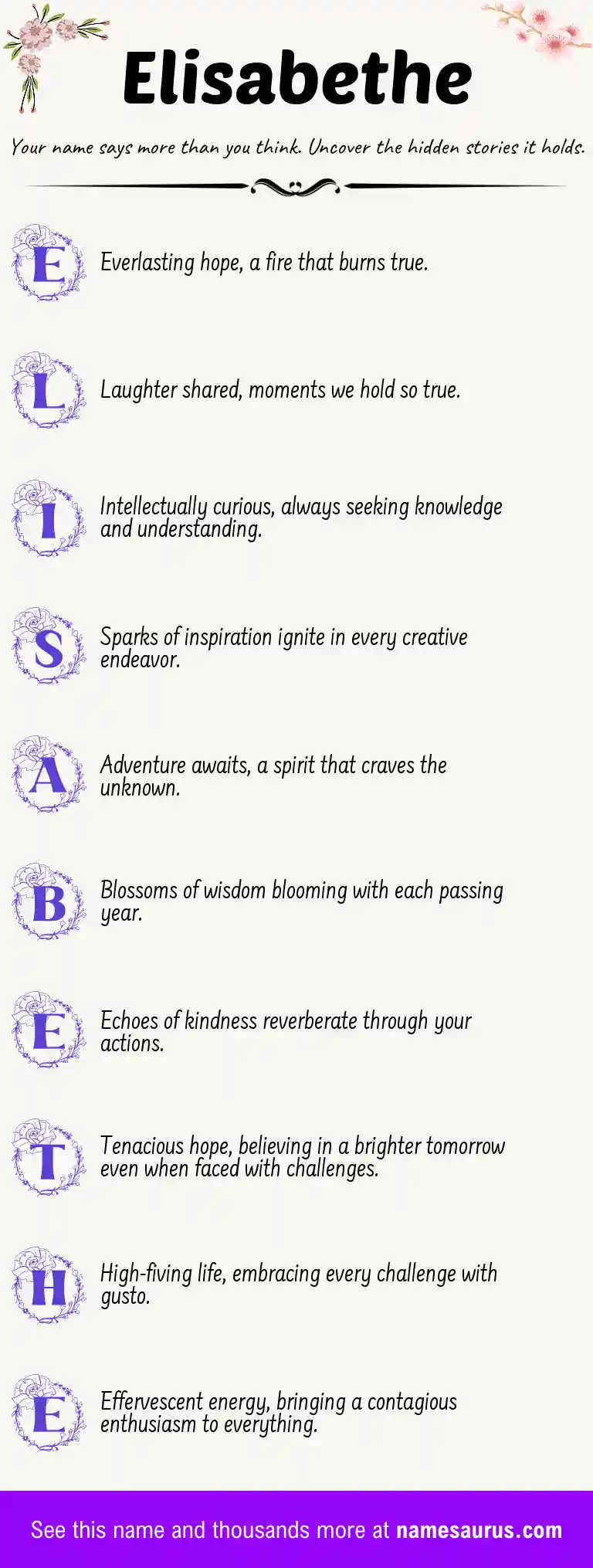 Acrostic poem about Elisabethe.