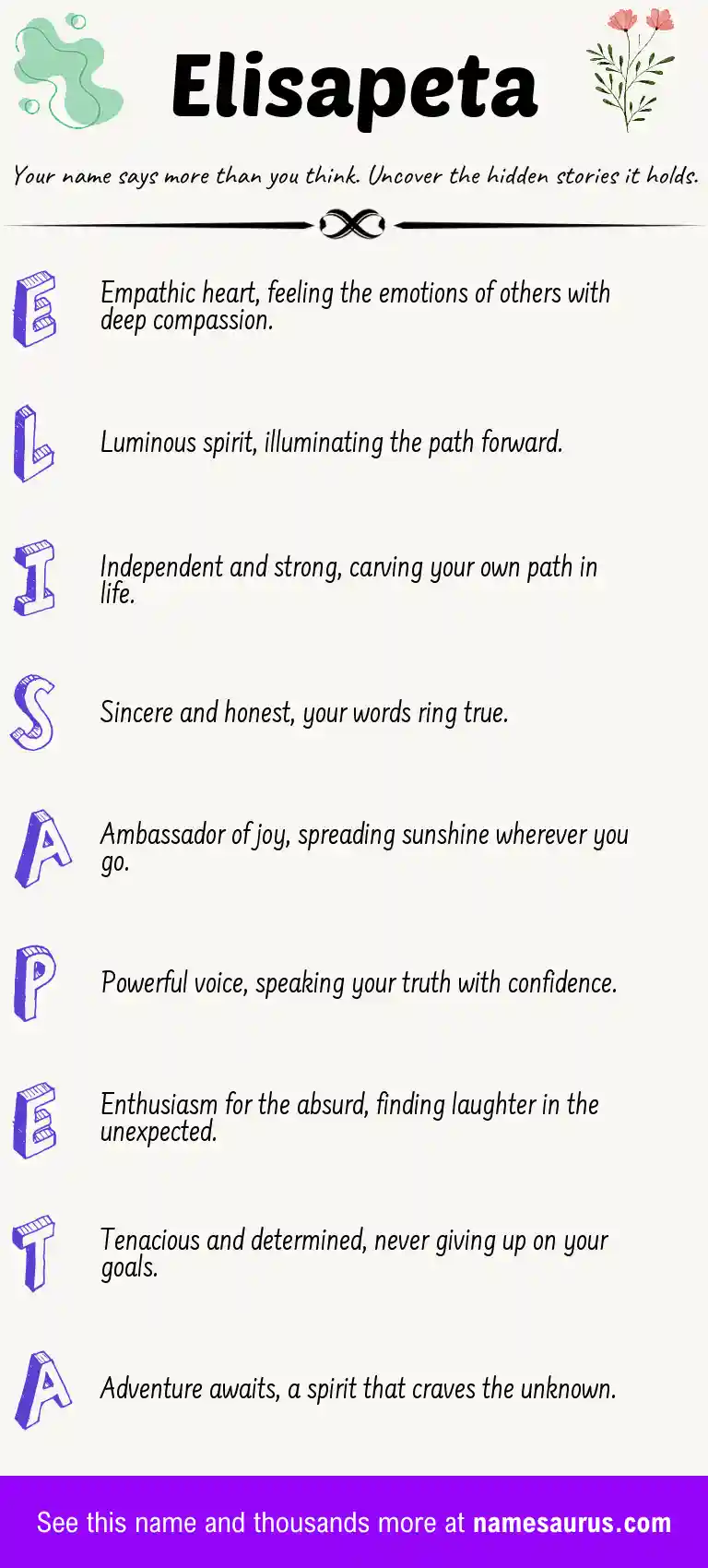 Acrostic poem about Elisapeta.