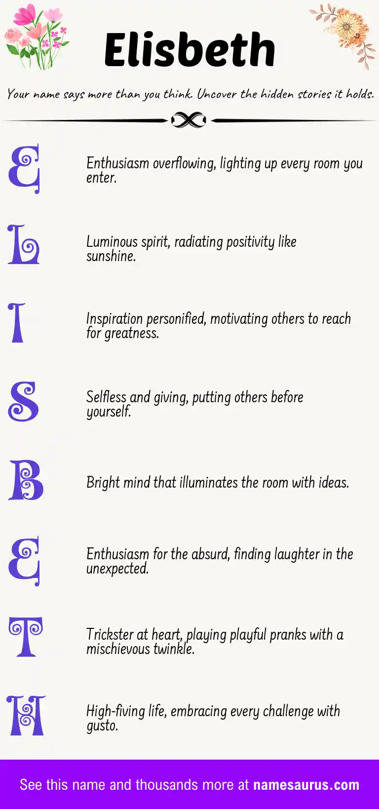 Acrostic poem about Elisbeth.