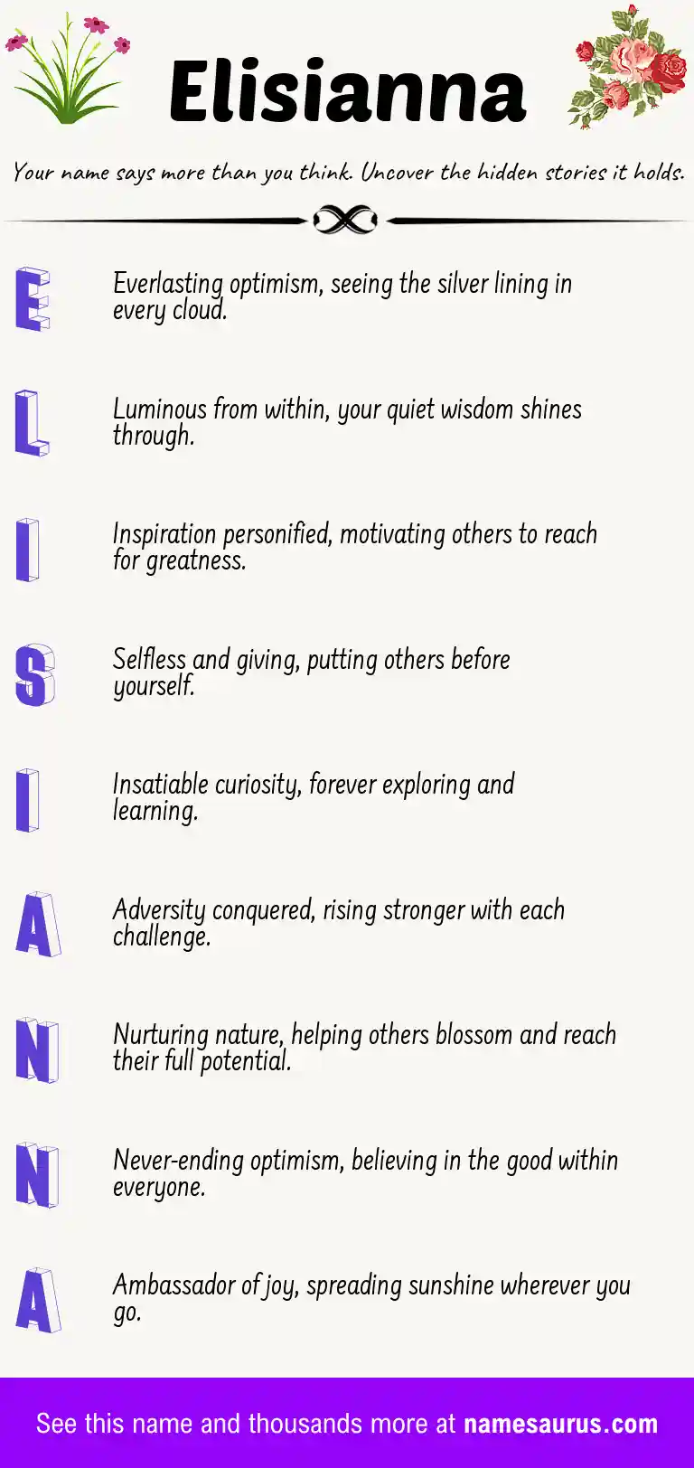 Acrostic poem about Elisianna.