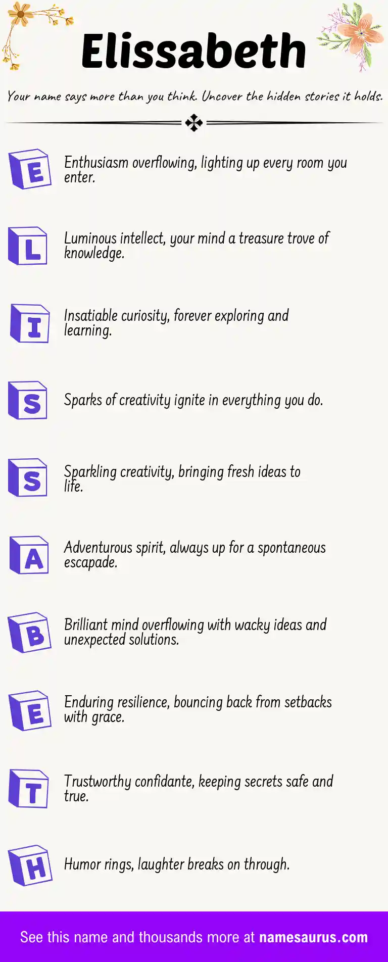 Acrostic poem about Elissabeth.
