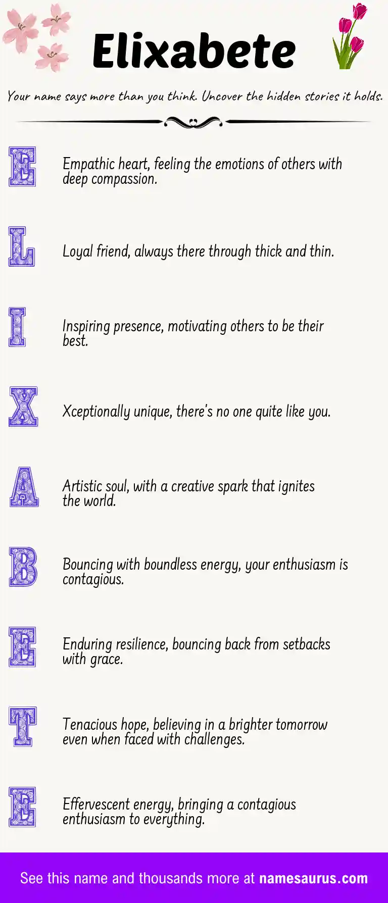 Acrostic poem about Elixabete.