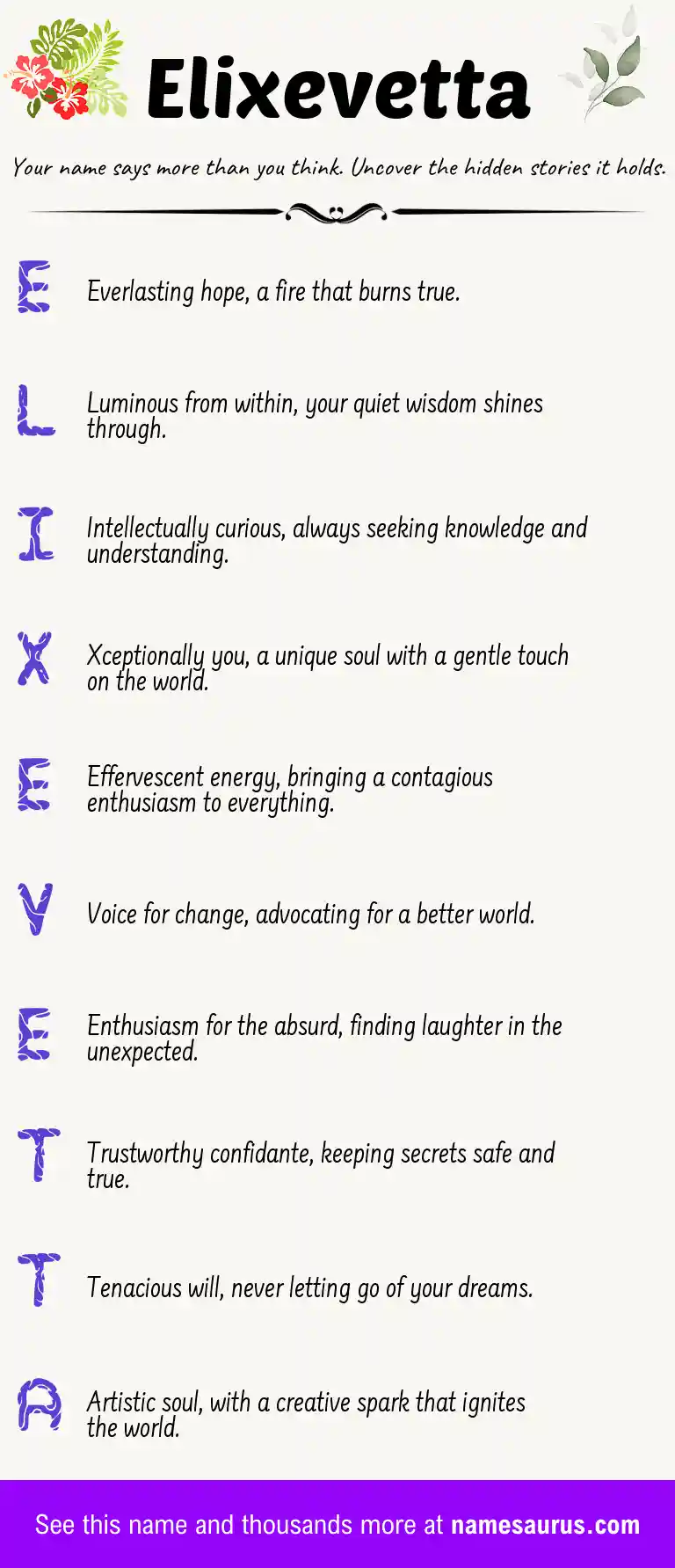 Acrostic poem about Elixevetta.