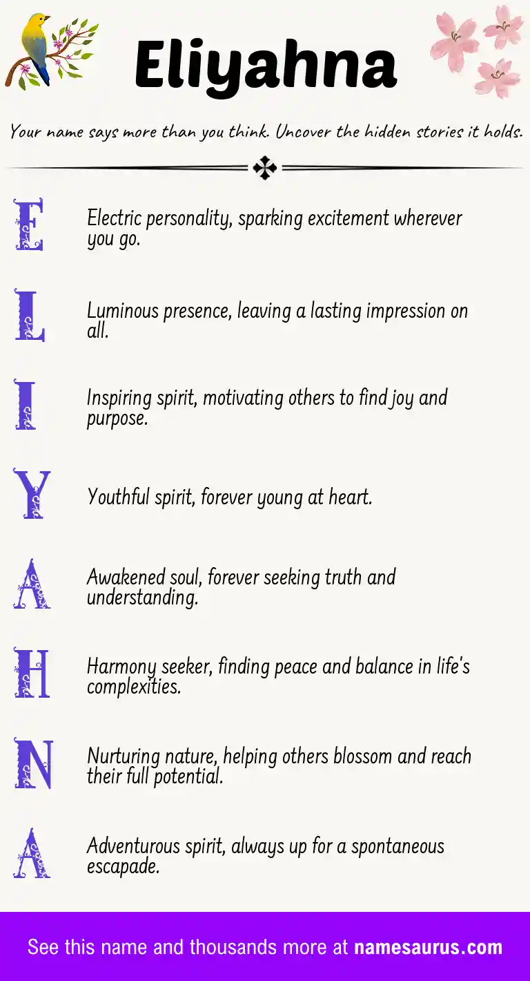 Acrostic poem about Eliyahna.
