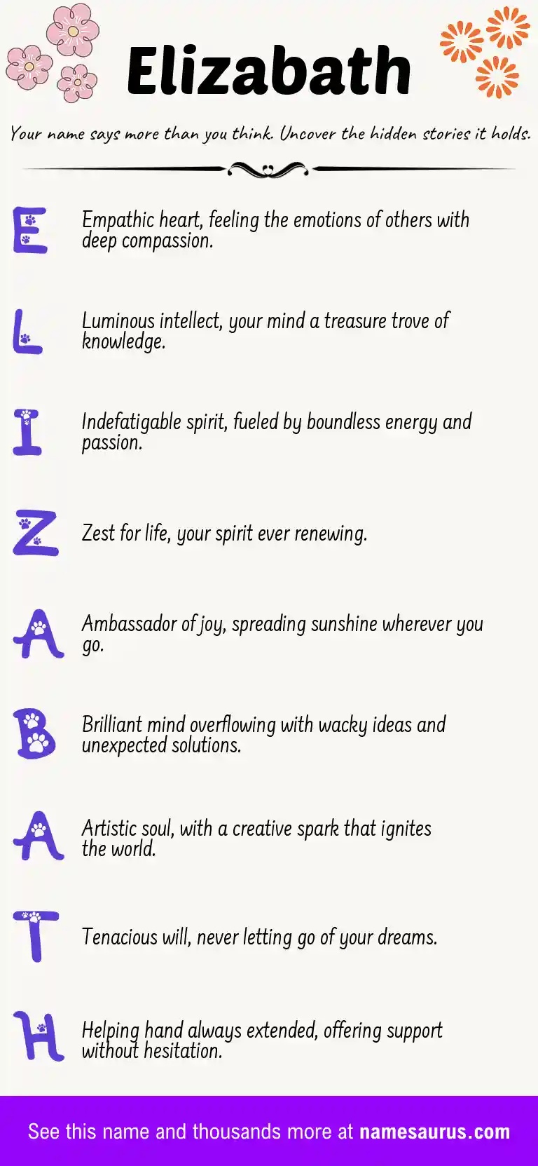 Acrostic poem about Elizabath.