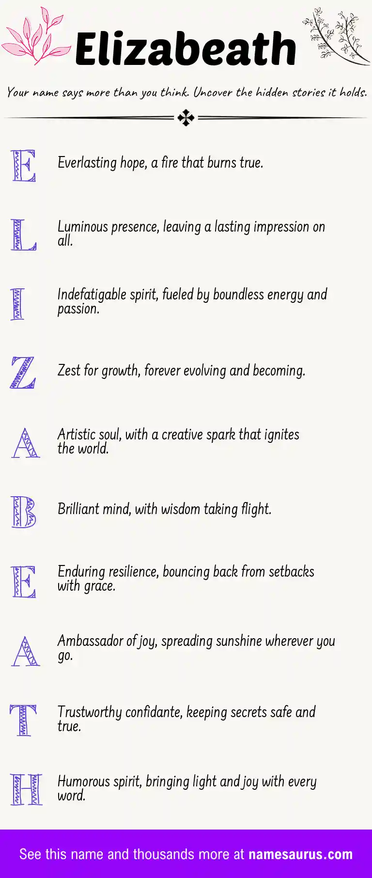 Acrostic poem about Elizabeath.