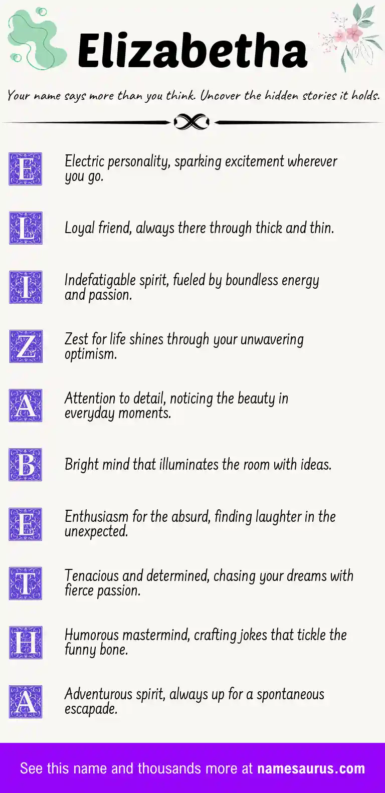 Acrostic poem about Elizabetha.