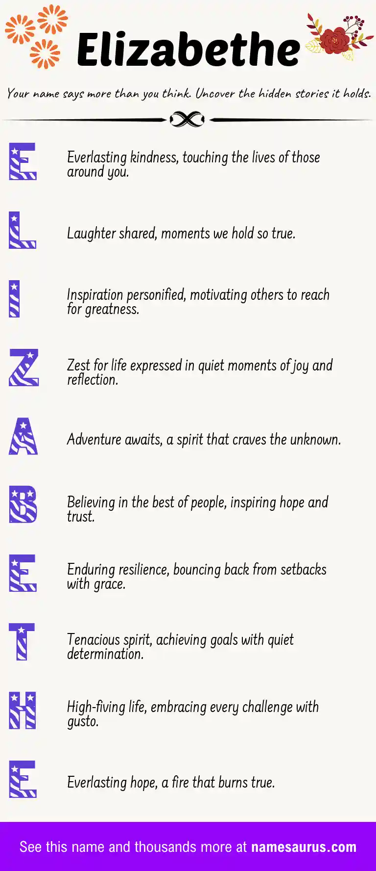 Acrostic poem about Elizabethe.