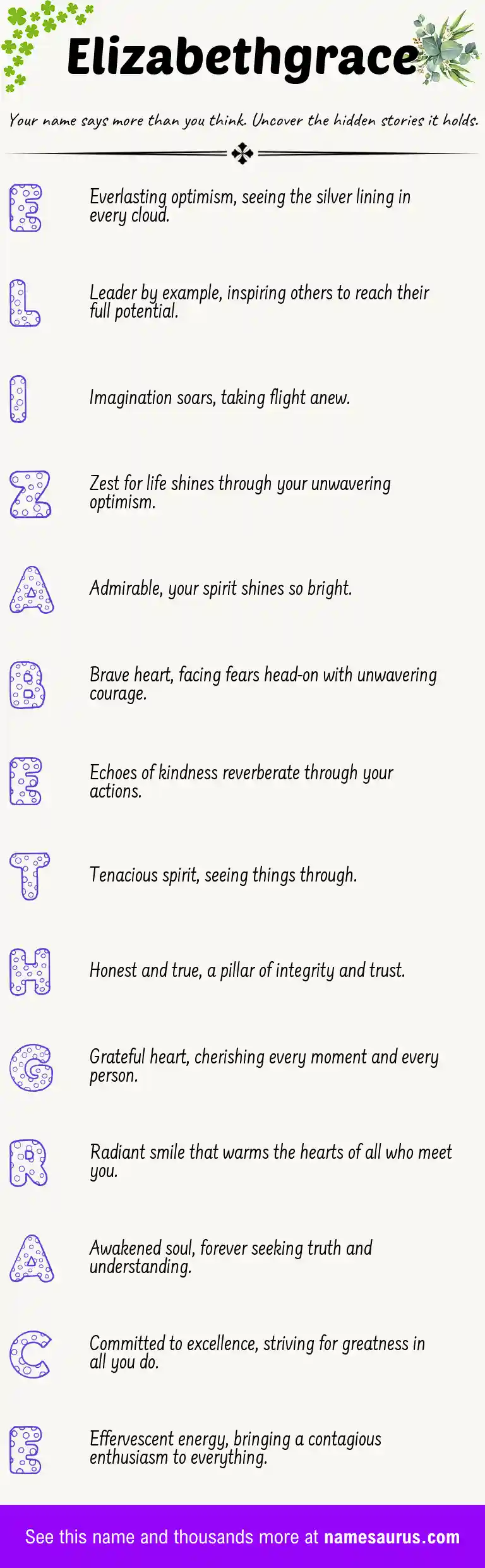 Acrostic poem about Elizabethgrace.