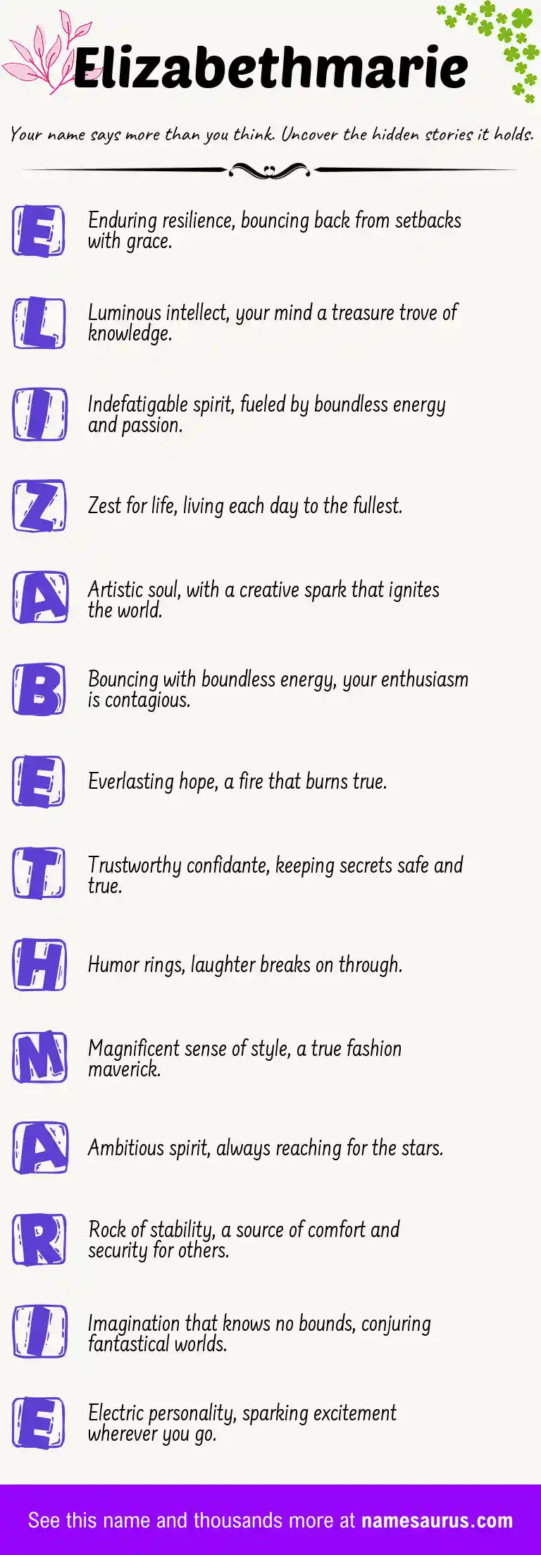 Acrostic poem about Elizabethmarie.