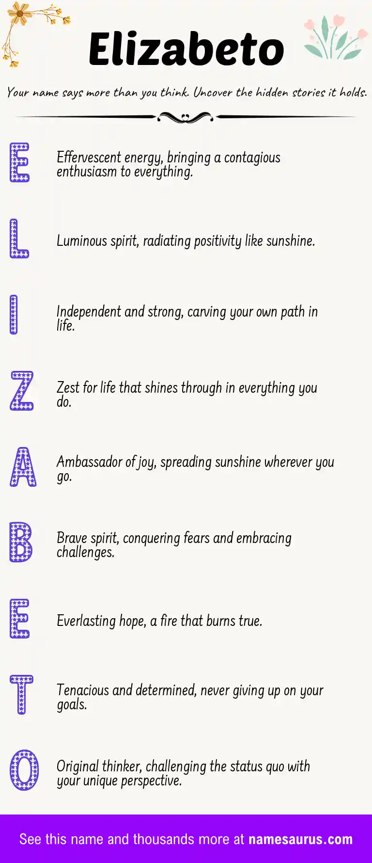 Acrostic poem about Elizabeto.
