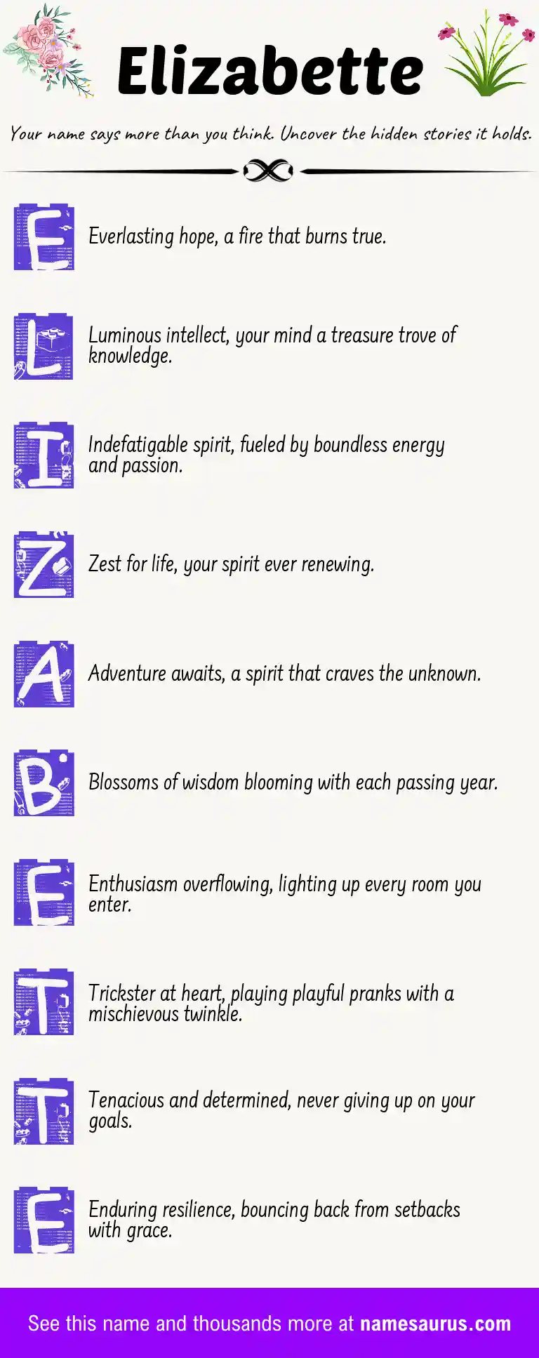 Acrostic poem about Elizabette.