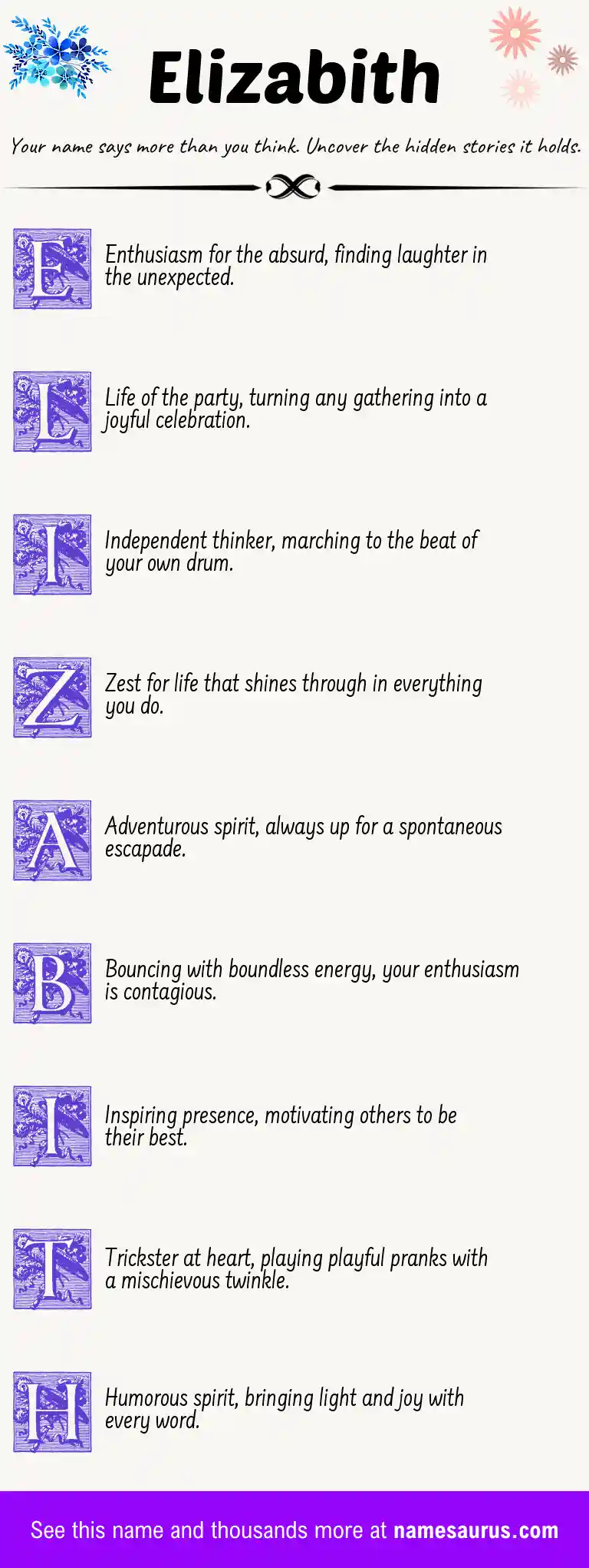 Acrostic poem about Elizabith.