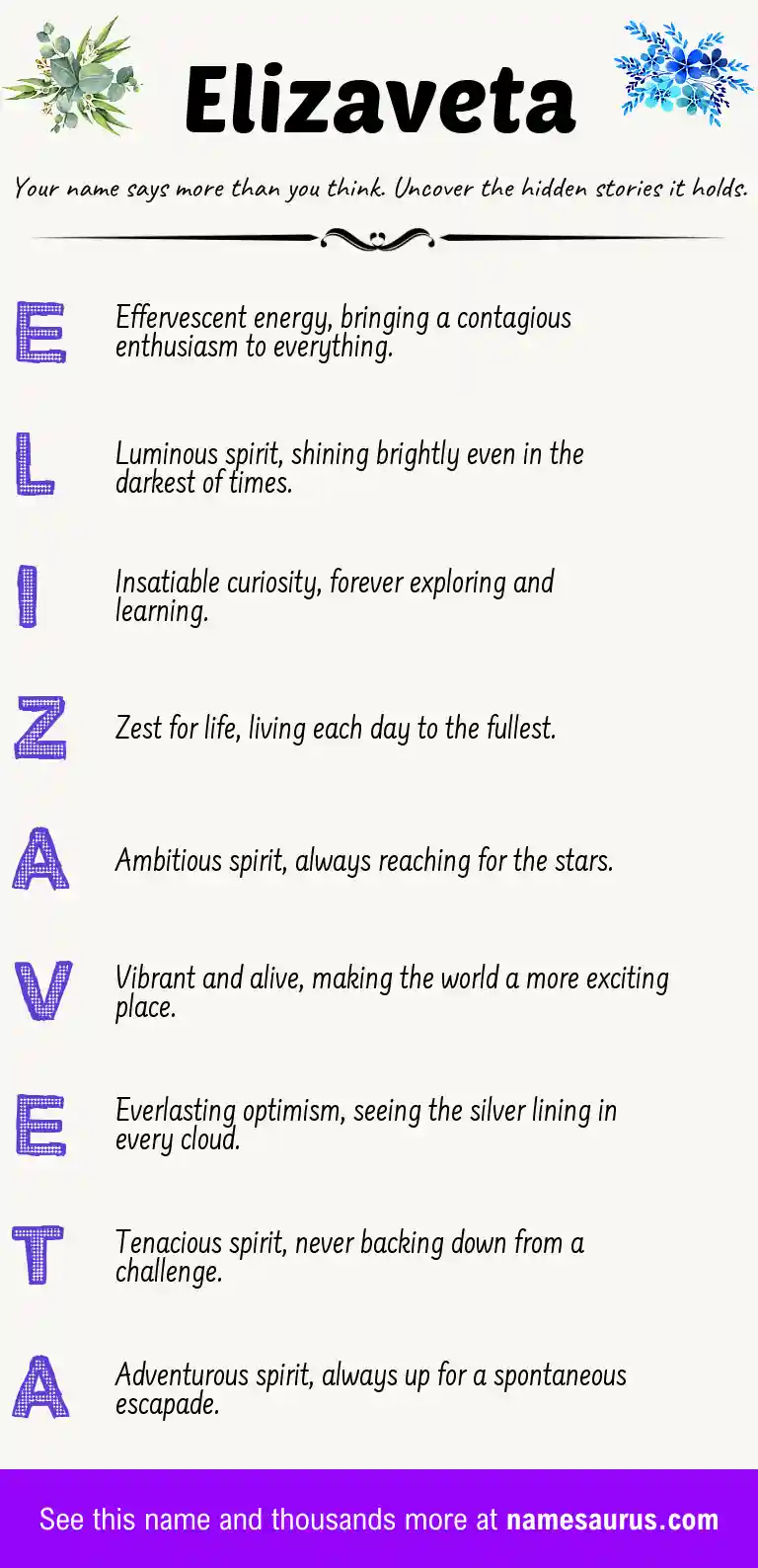 Acrostic poem about Elizaveta.