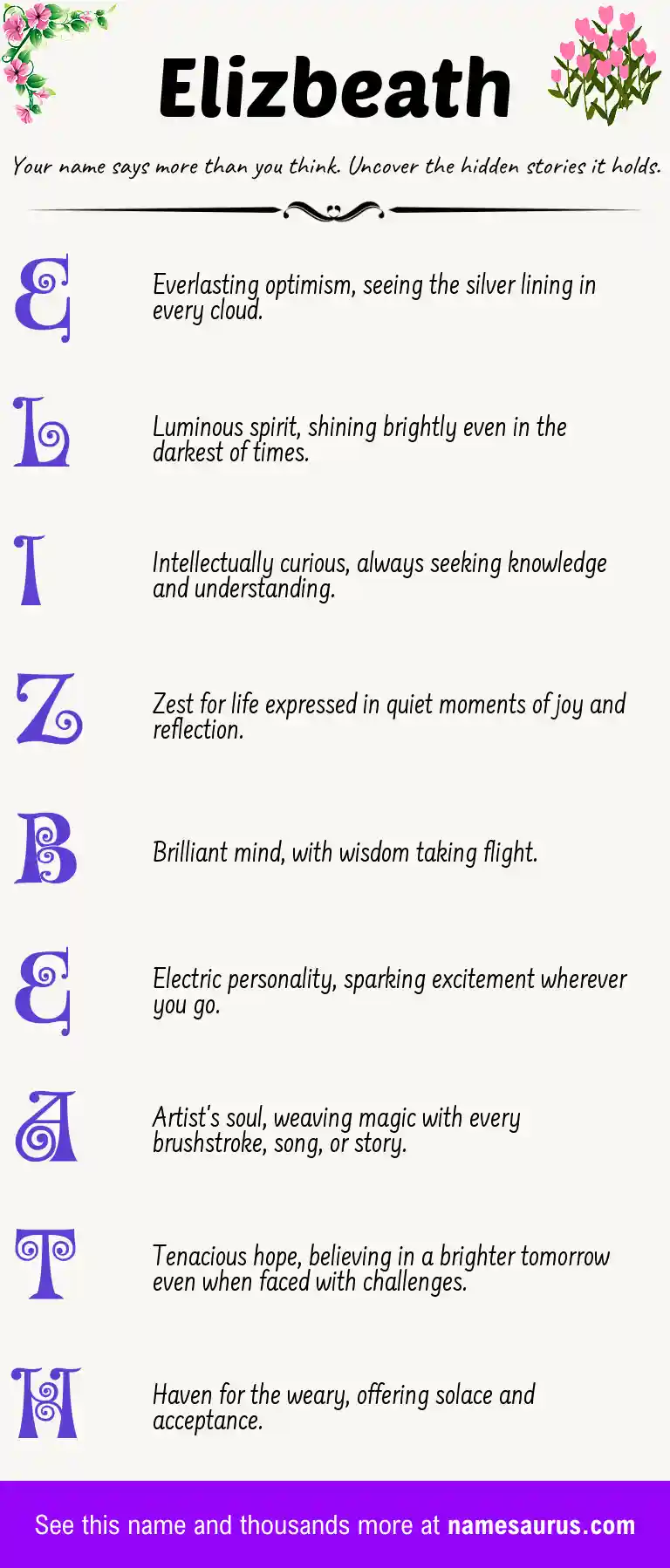 Acrostic poem about Elizbeath.
