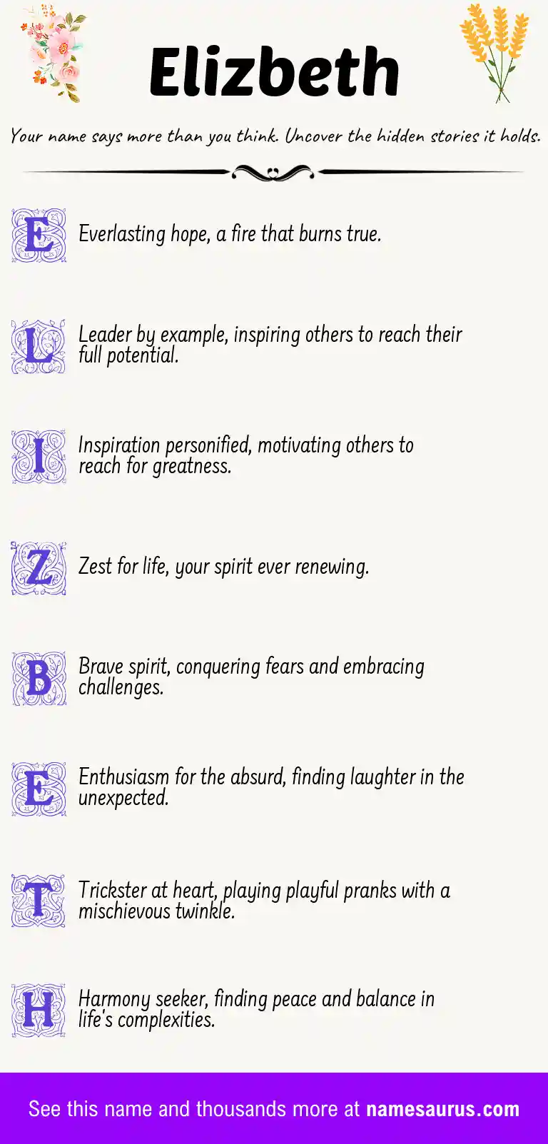 Acrostic poem about Elizbeth.