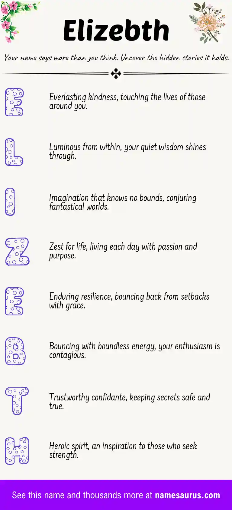 Acrostic poem about Elizebth.