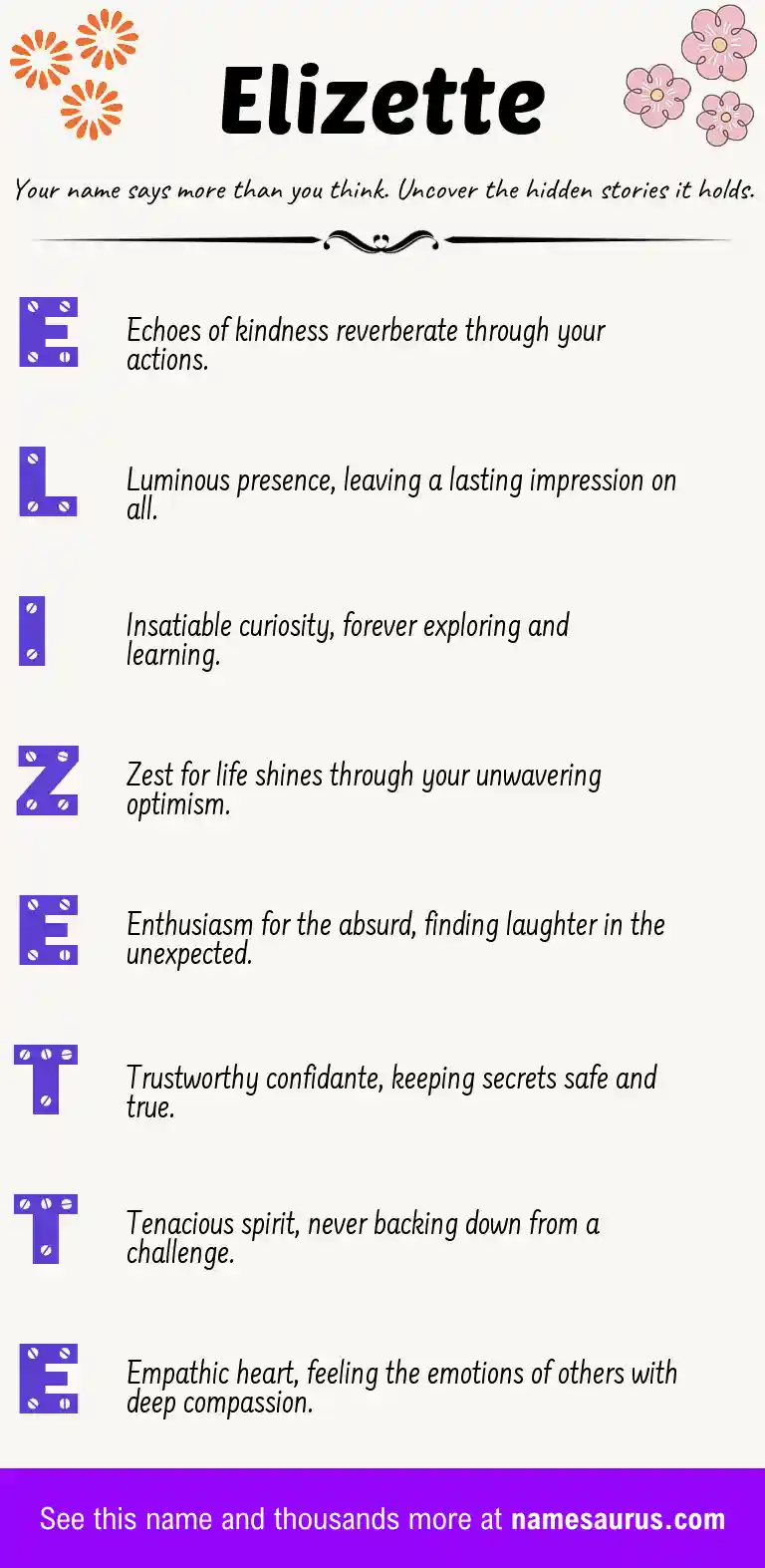 Acrostic poem about Elizette.