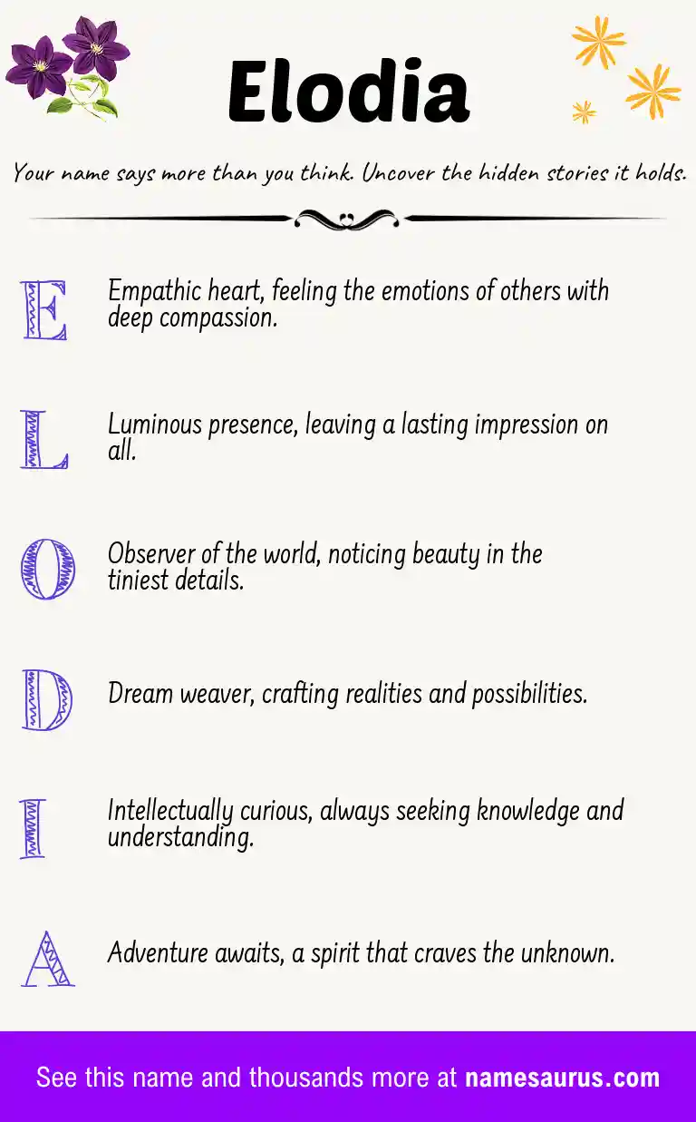 Acrostic poem about Elodia.