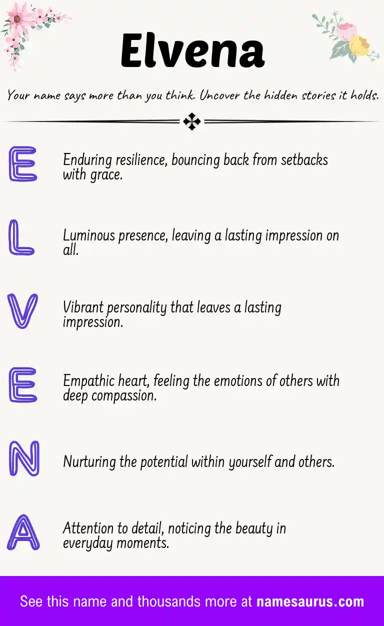 Acrostic poem about Elvena.