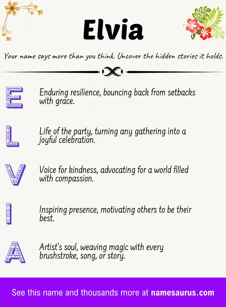 Acrostic poem about Elvia.