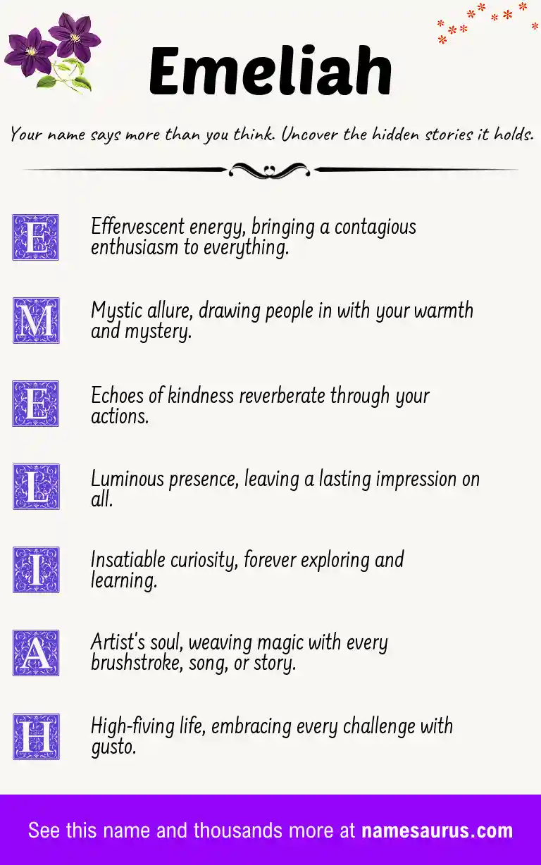 Acrostic poem about Emeliah.