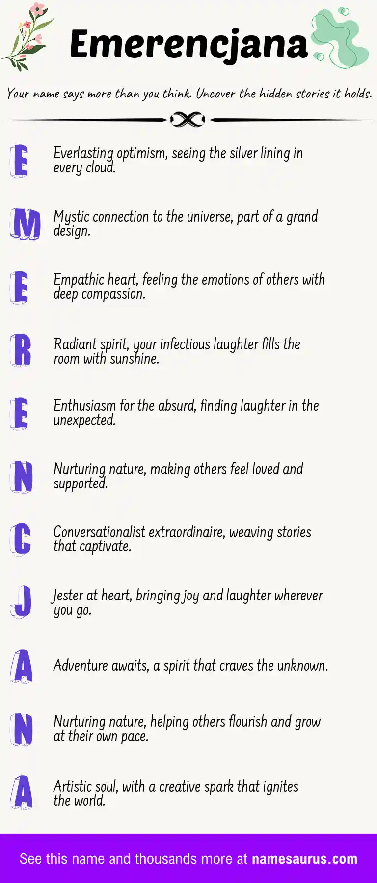 Acrostic poem about Emerencjana.