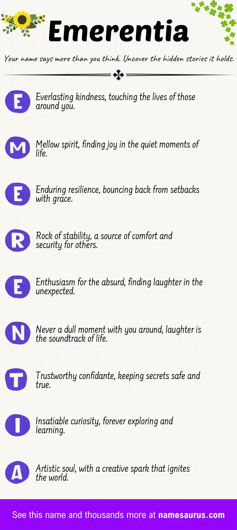 Acrostic poem about Emerentia.