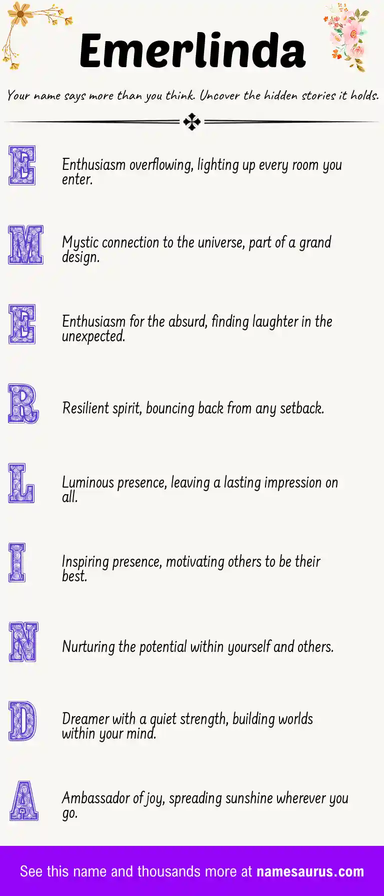 Acrostic poem about Emerlinda.
