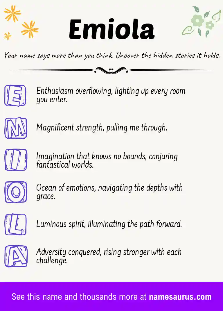 Acrostic poem about Emiola.